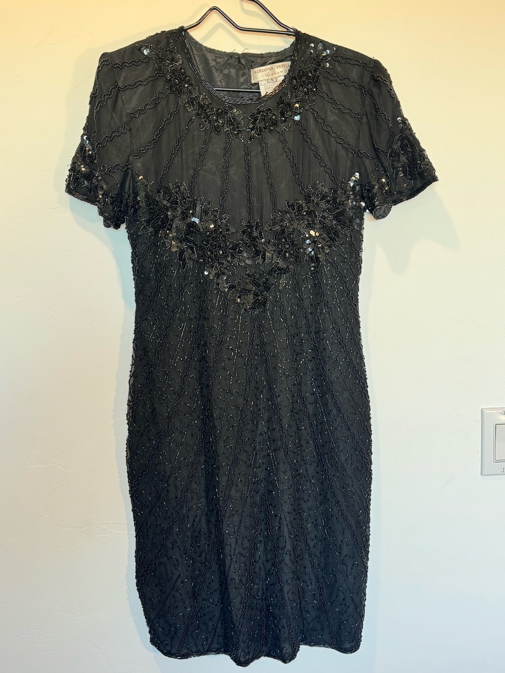 Vintage 100% Silk Fully Beaded Black Dress-Retro Glam Whimsigoth Gothic Vampy